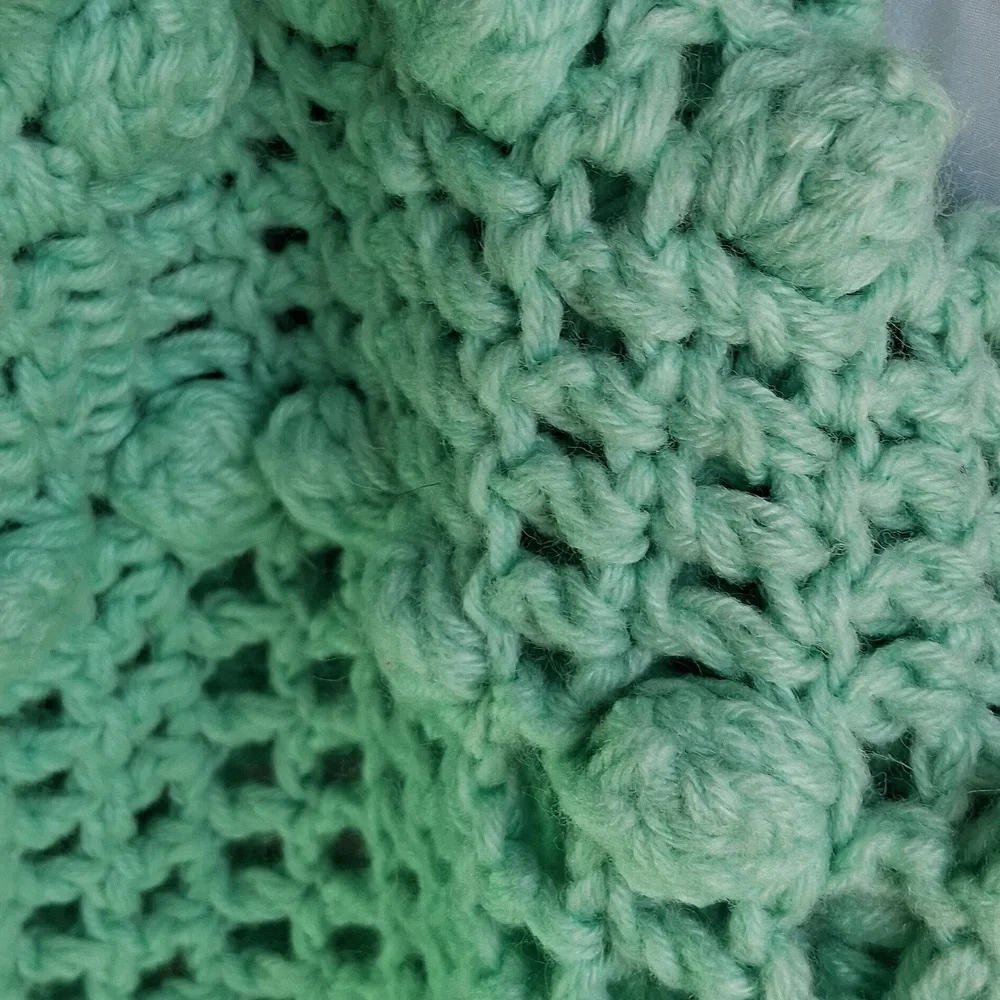 Handmade Vintage Crochet Throw Blanket Green